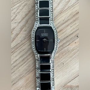 Citizen Eco-Drive Ladies Watch Crystals Black Dial and Bracelet Solar Powered